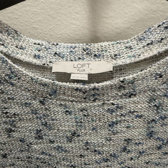 Loft women Boucle Mock Neck Shirt Blue plus size 24/26 knit abstract blue/gray - Picture 2 of 8